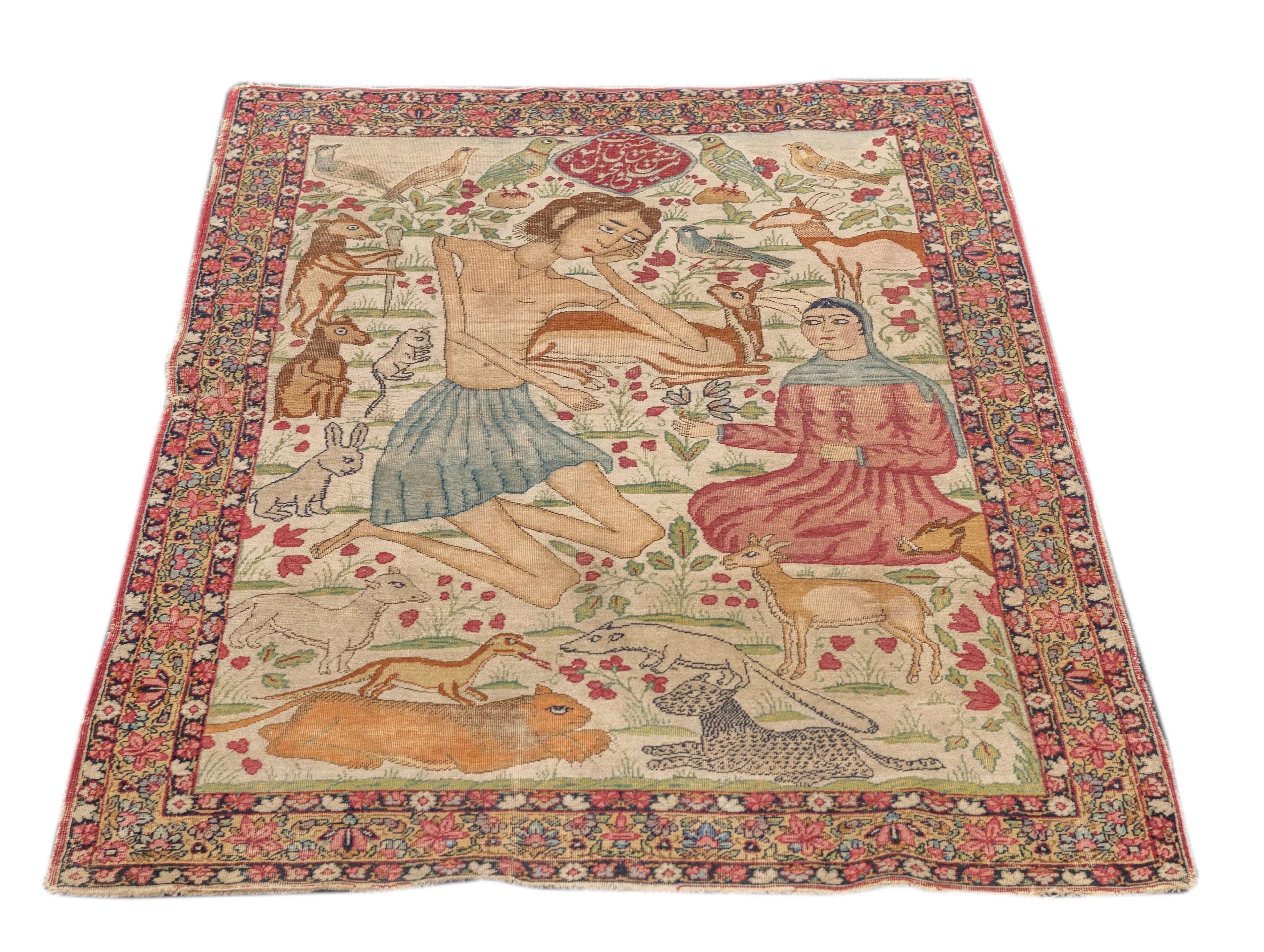 XIX secolo Tappeto antico Lavar Kerman 3'2'' x 4'6'' in vendita