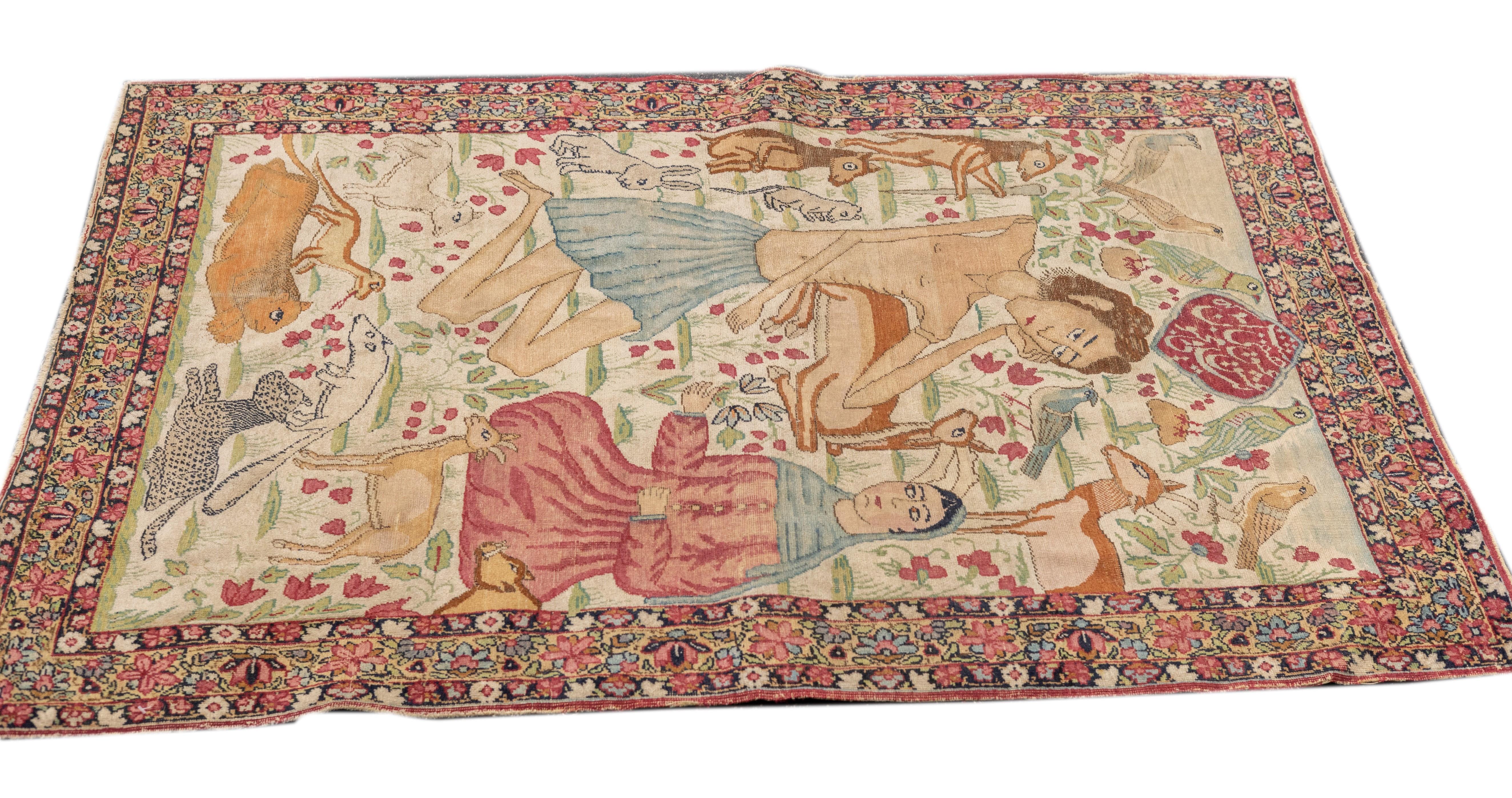 Lana Tappeto antico Lavar Kerman 3'2'' x 4'6'' in vendita