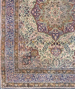 Antique Lavar Kerman with Blue, Purple, Pink and Lavender