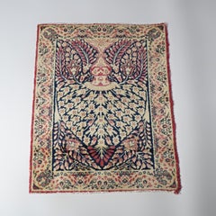 Antique Lavar Kirman Oriental Rug Mat, Floral Design, Circa 1920