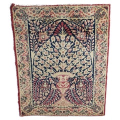 Antique Lavar Kirman Oriental Rug Mat, Floral Design, Circa 1920