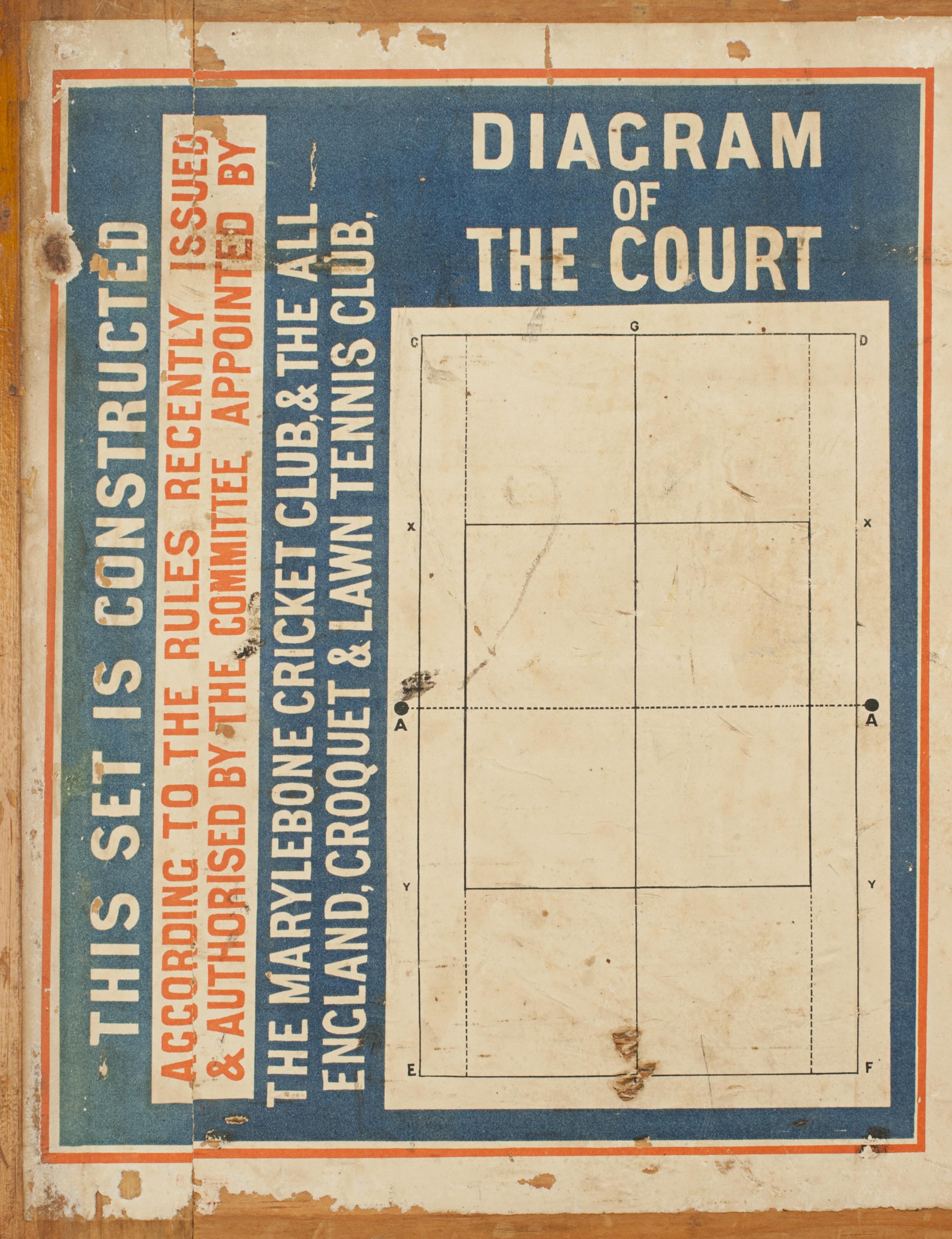 Antique Lawn Tennis Box with Poster, Army and Navy, 1870, s 5