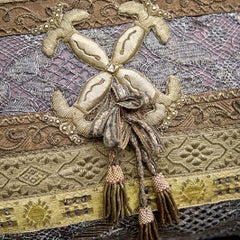 Antique Layered Metallic Lace Trim on Chestnut Silk Pillow by Eleganza Italiana