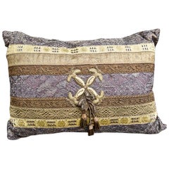 Antique Layered Metallic Lace Trim on Chestnut Silk Pillow by Eleganza Italiana