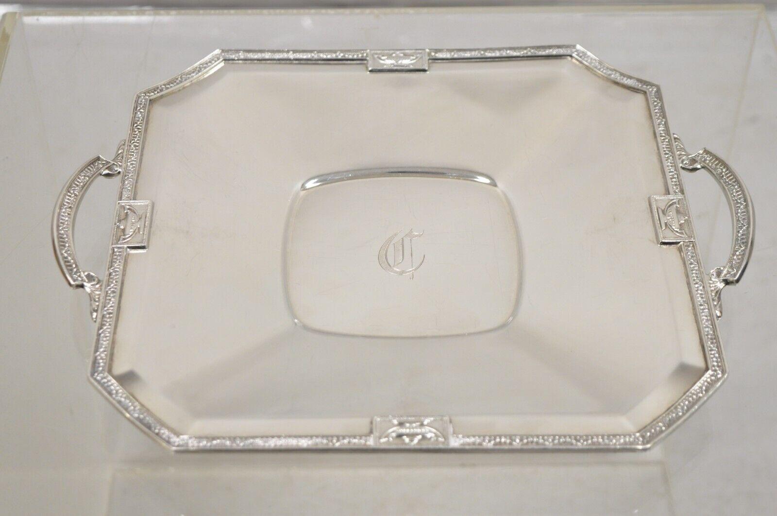Antique LBS Co English Edwardian Silver Plated Square Platter Tray 