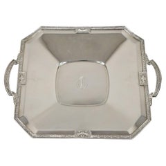 Antique LBS Co English Edwardian Silver Plated Square Platter Tray "C" Monogram