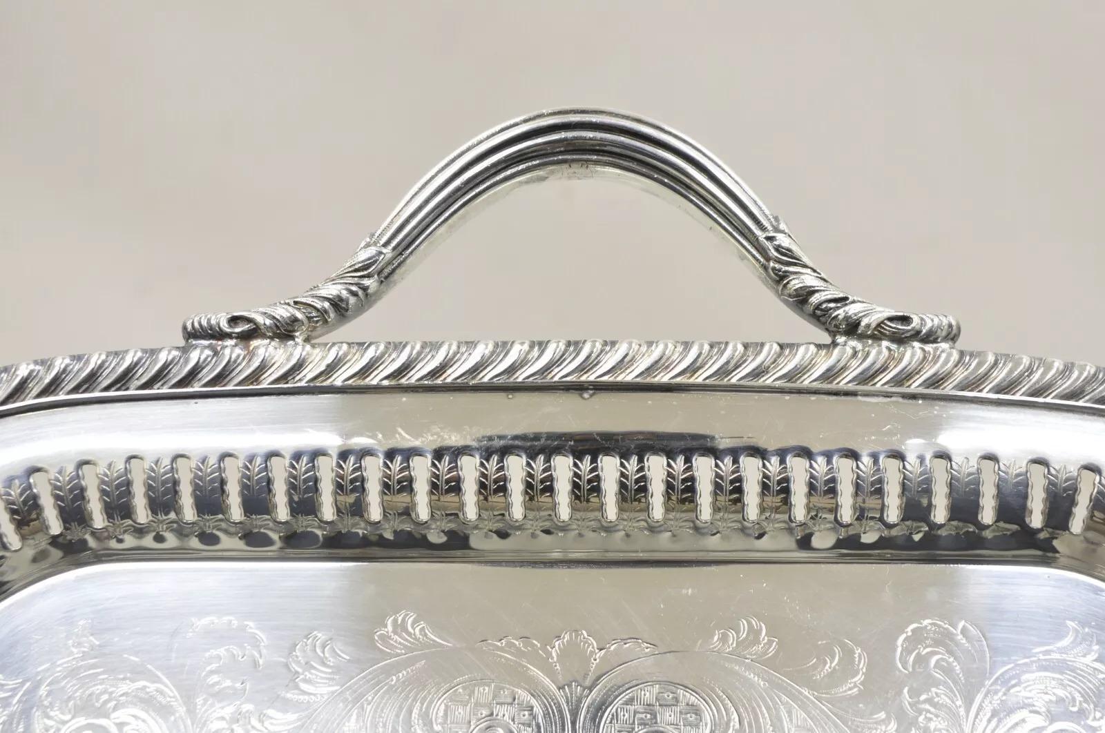 Antique LBS Co Victorian Silver Plated Gallery Pierced Serving Platter Tray For Sale 6