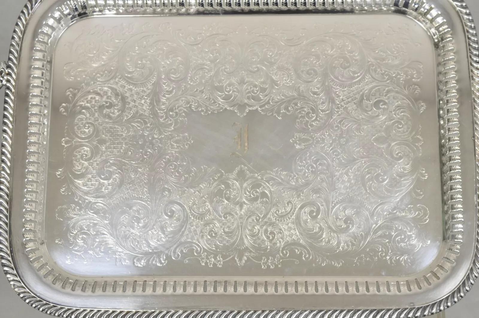 Antique LBS Co Victorian Silver Plated Gallery Pierced Serving Platter Tray In Good Condition For Sale In Philadelphia, PA