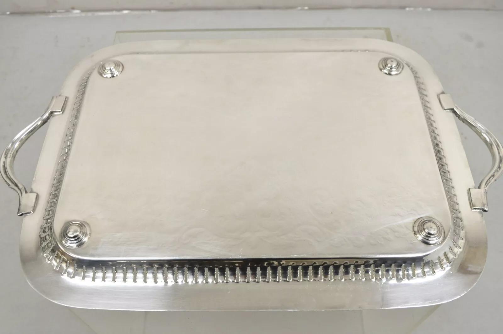 Antique LBS Co Victorian Silver Plated Gallery Pierced Serving Platter Tray For Sale 5