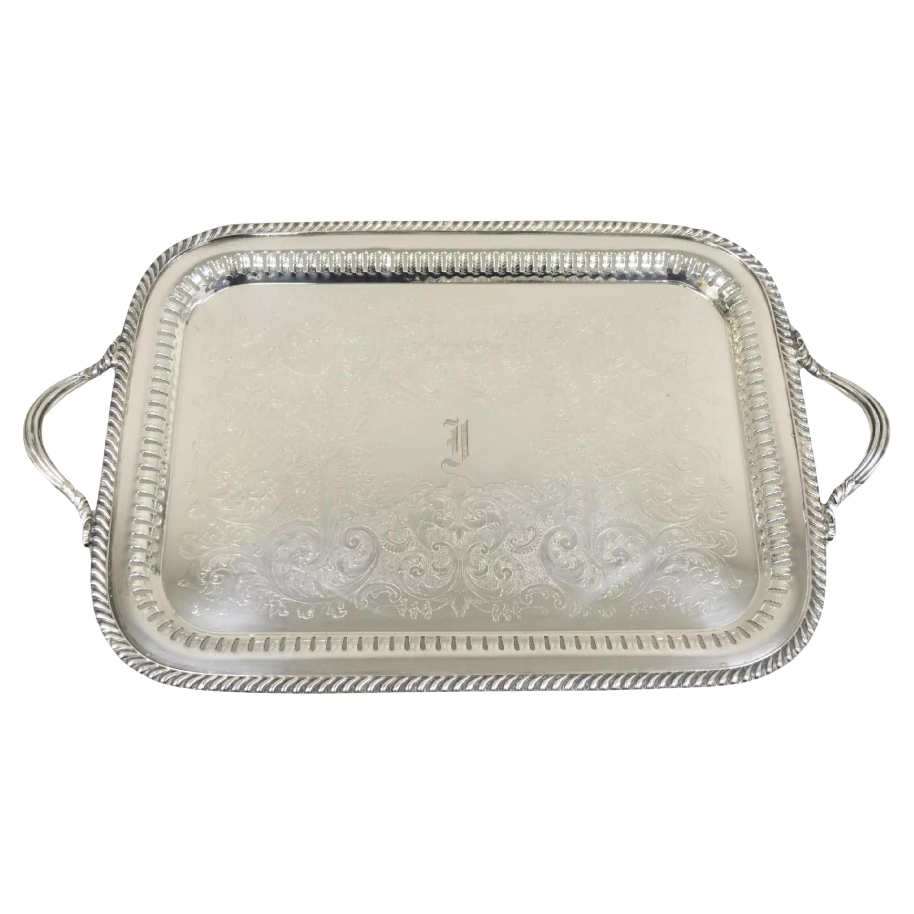 Antique LBS Co Victorian Silver Plated Gallery Pierced Serving Platter Tray For Sale