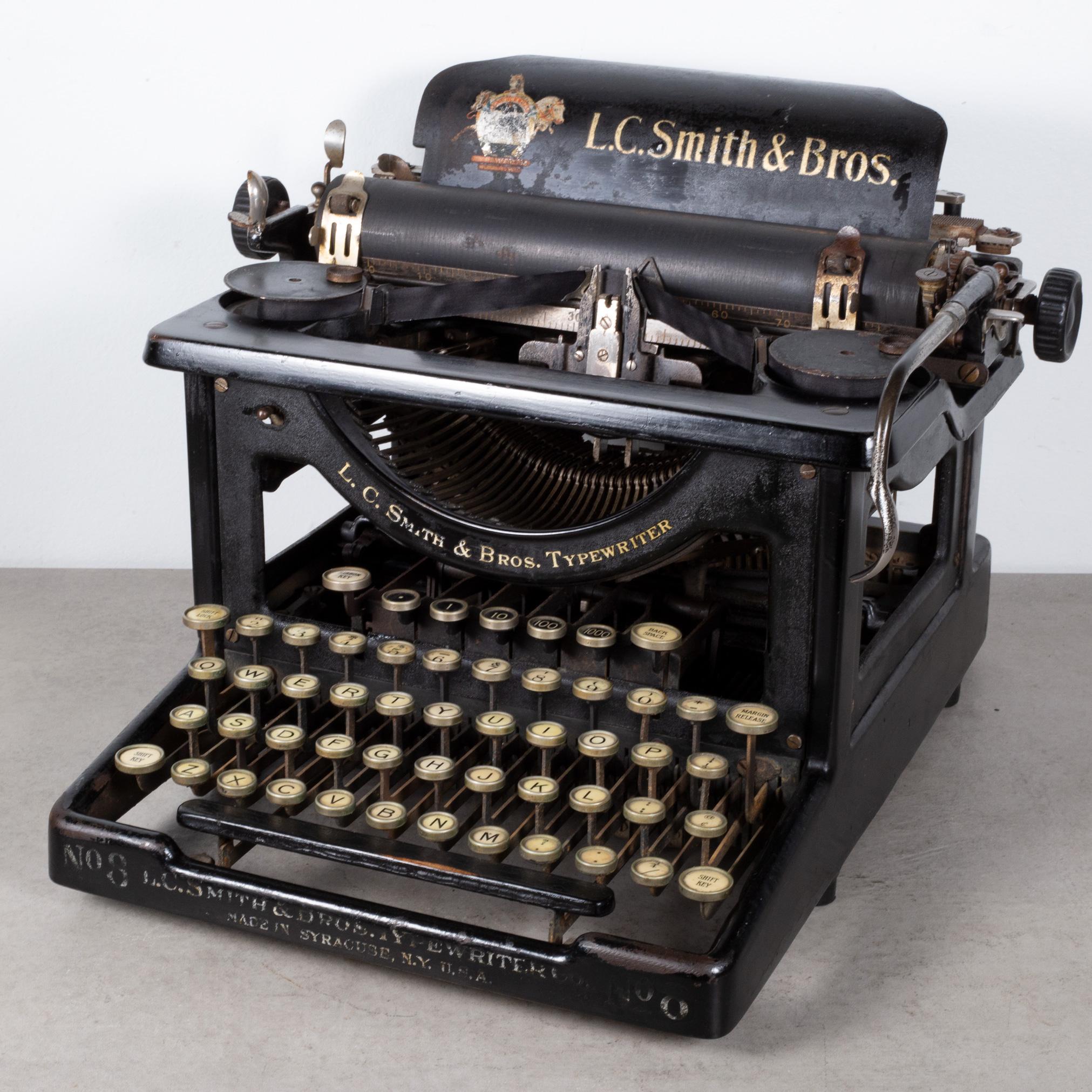 ABOUT

An original LC Smith & Bros. Typewriter No.8 with a 14 inch carriage and an open-frame design. The keys are nickel with white face and black numbers. Four rows of keys with a top row of decimals. The typewriter functions properly and works