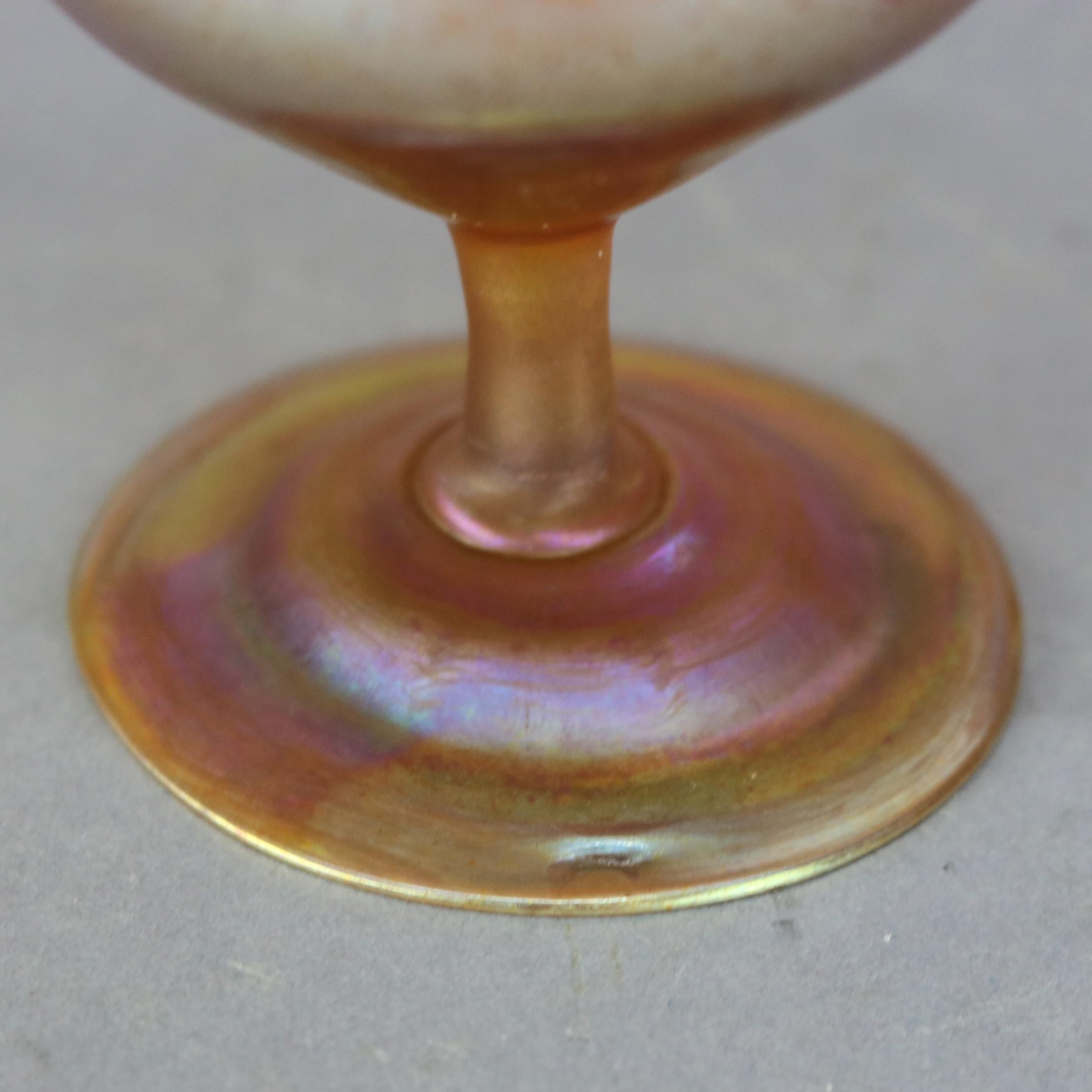 American Antique L.C. Tiffany Favrile Art Glass Flori Form Bon Bon Dish, Signed