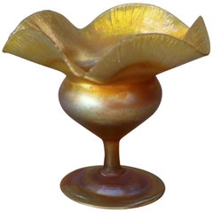 Antique L.C. Tiffany Favrile Art Glass Flori Form Bon Bon Dish, Signed