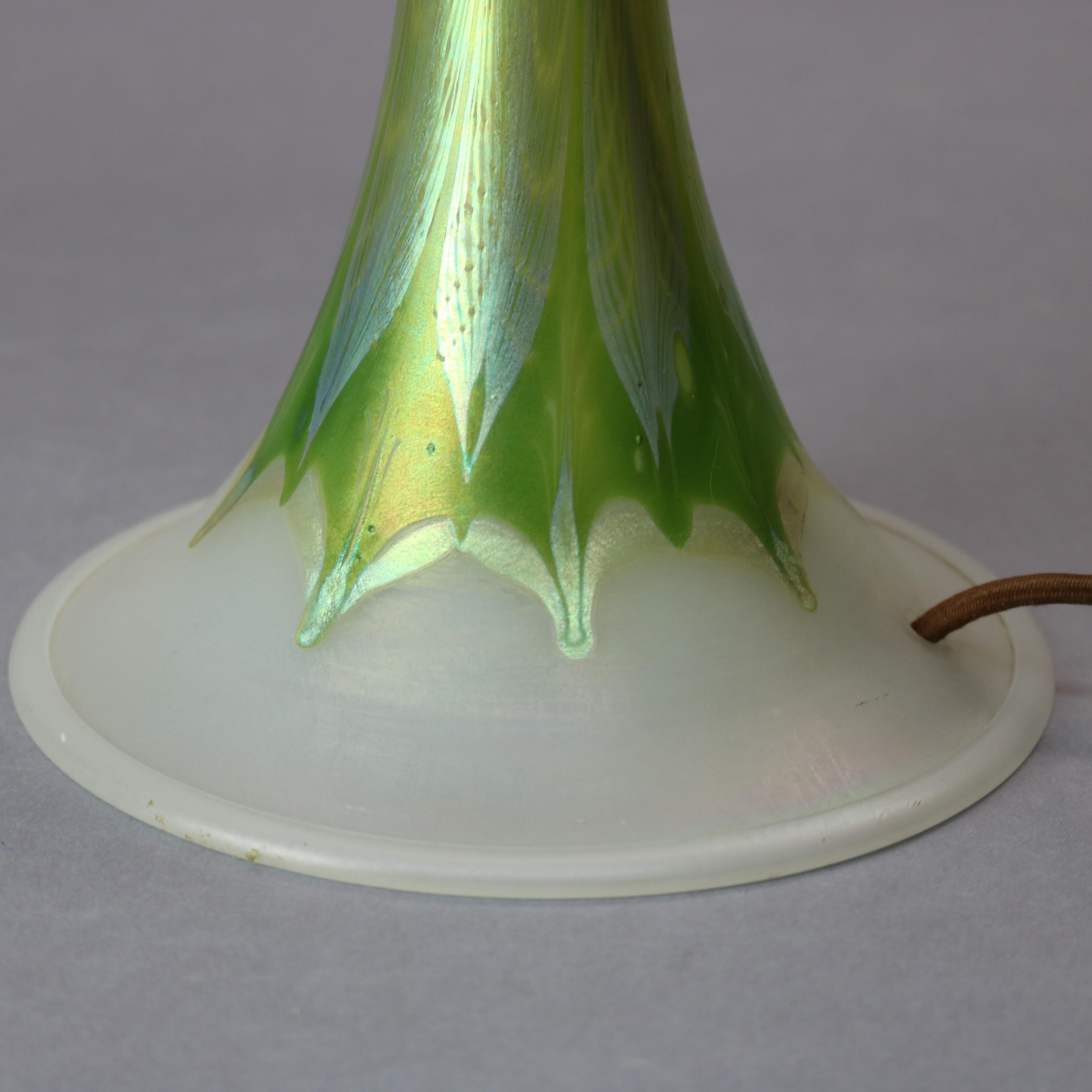 Art Nouveau Antique L.C. Tiffany Favrile Pulled Feather Art Glass Table Lamp Base circa 1920