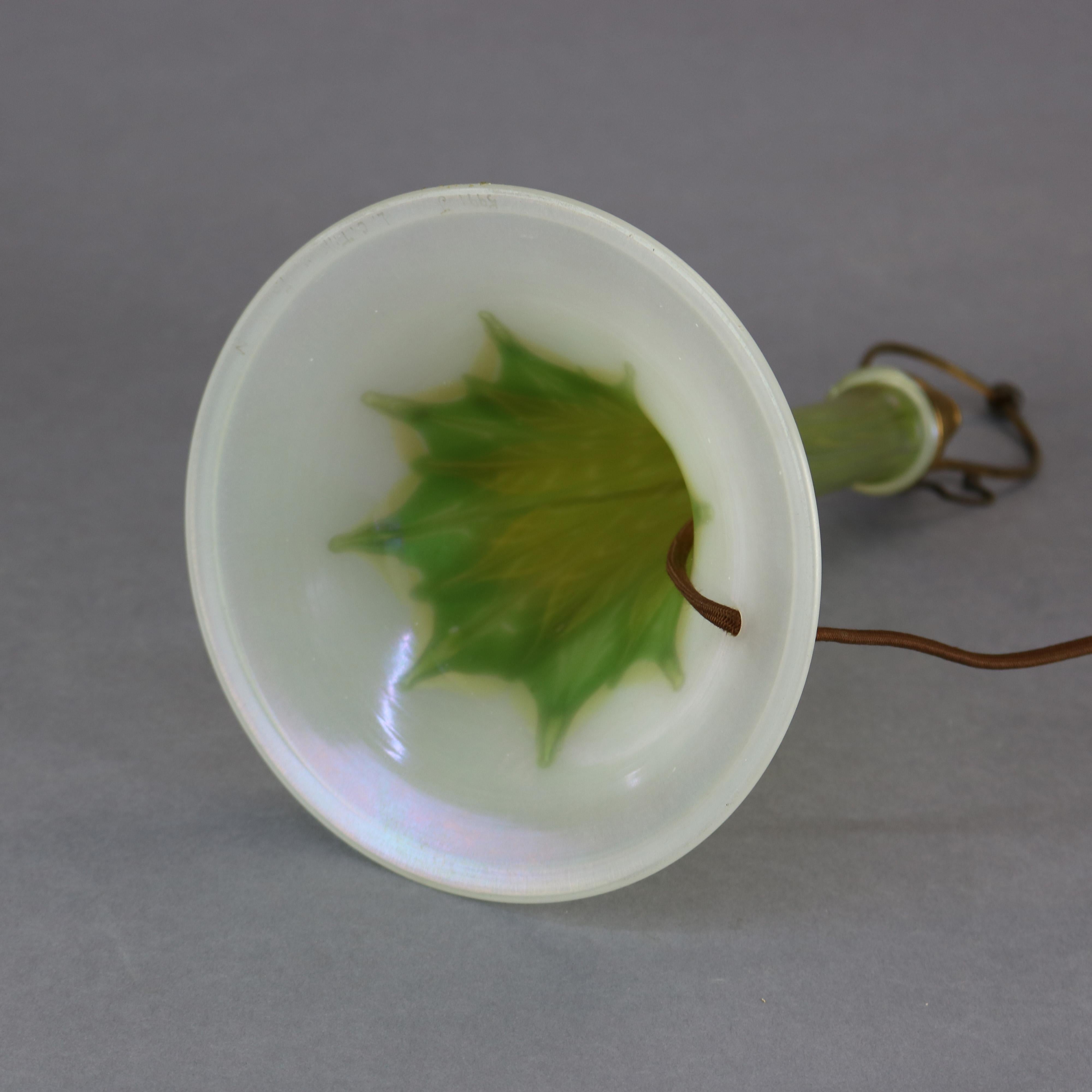 Cast Antique L.C. Tiffany Favrile Pulled Feather Art Glass Table Lamp Base circa 1920