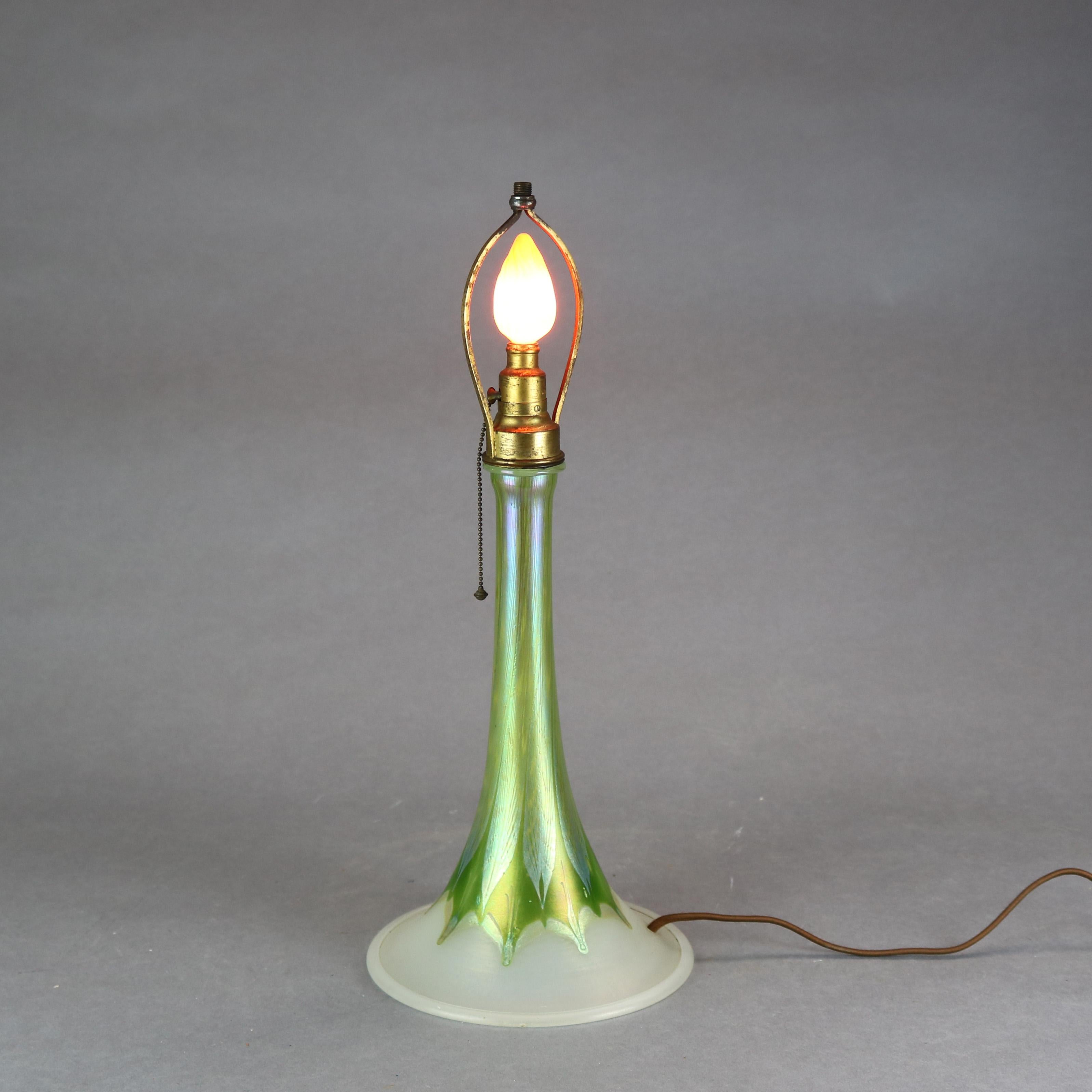 Antique L.C. Tiffany Favrile Pulled Feather Art Glass Table Lamp Base circa 1920 In Good Condition In Big Flats, NY