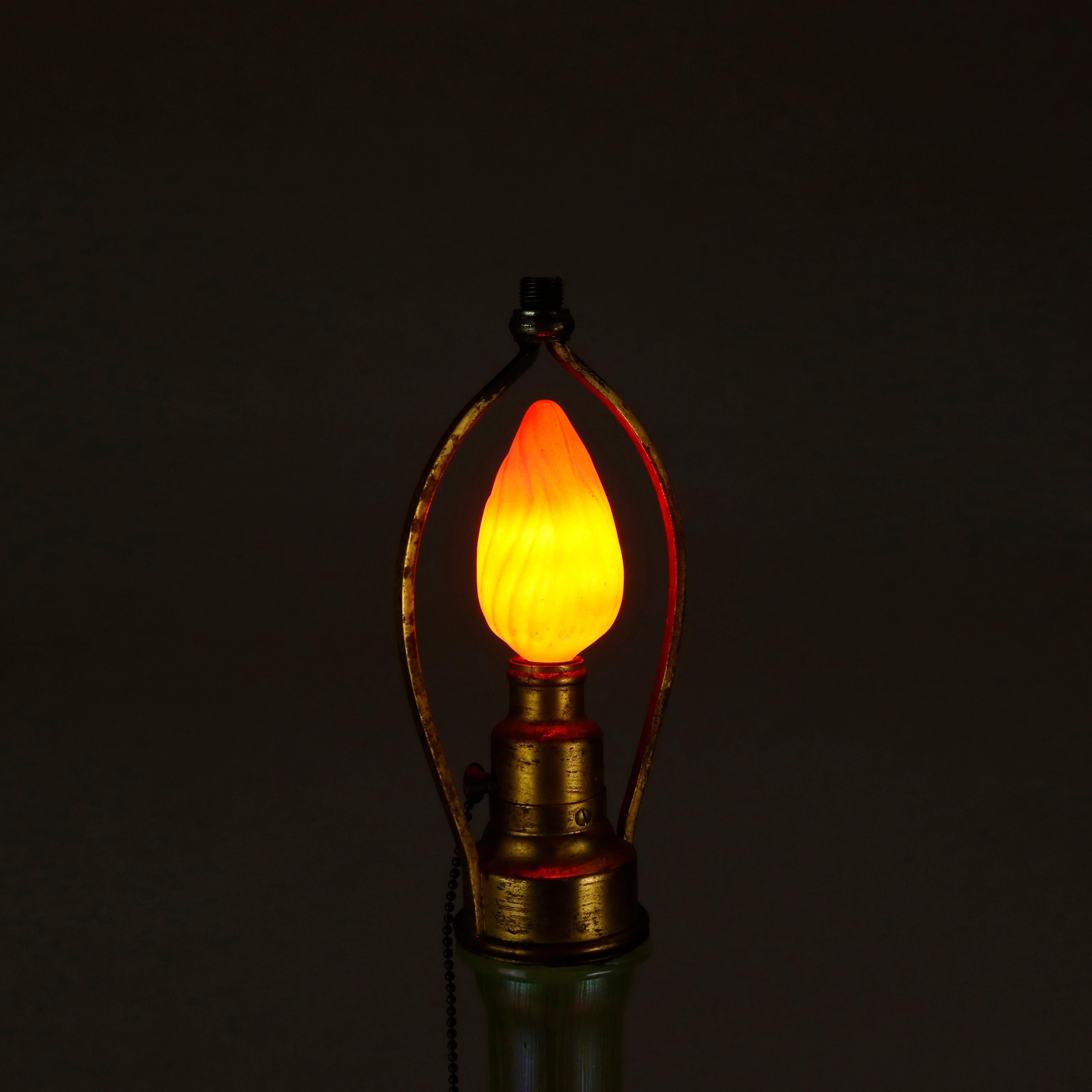 20th Century Antique L.C. Tiffany Favrile Pulled Feather Art Glass Table Lamp Base circa 1920