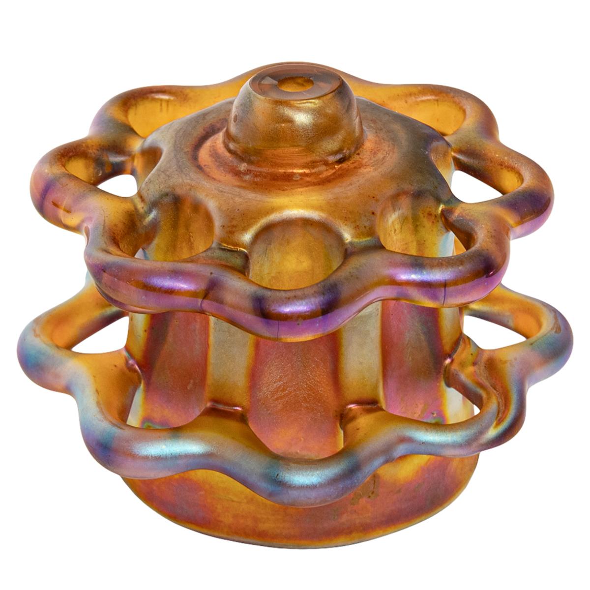 Antique L.C. Tiffany Furnaces Favrile Glass Gold Flower Frog Center Bowl 1920 For Sale 5