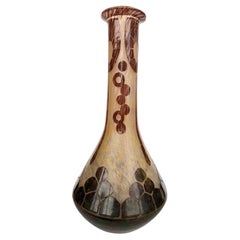 Antique Le Verre Francais Vase Glass French Art Deco Candy Cane Green Maroon
