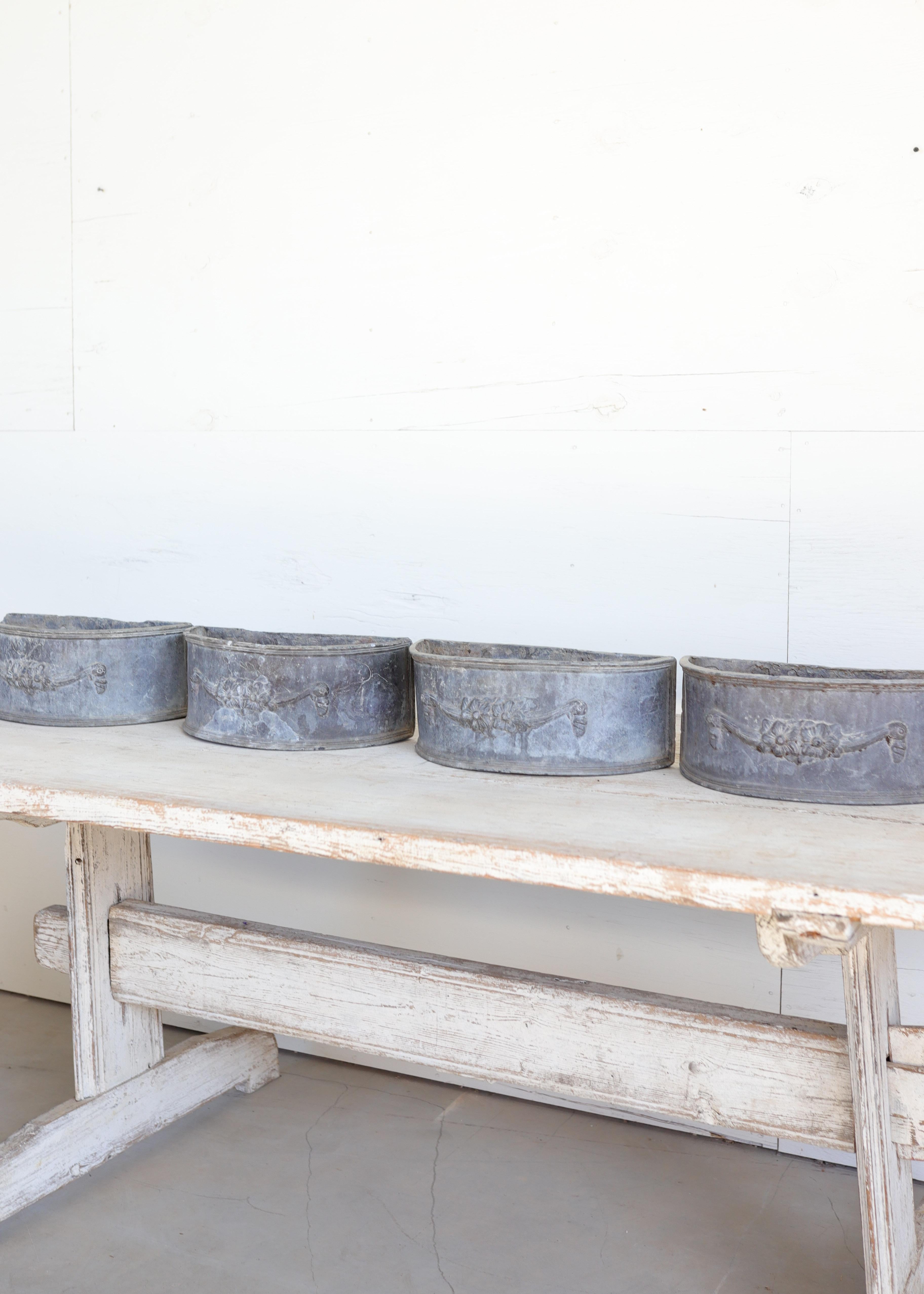 Neoclassical Antique Lead Demilune Planters with Swag Decoration For Sale