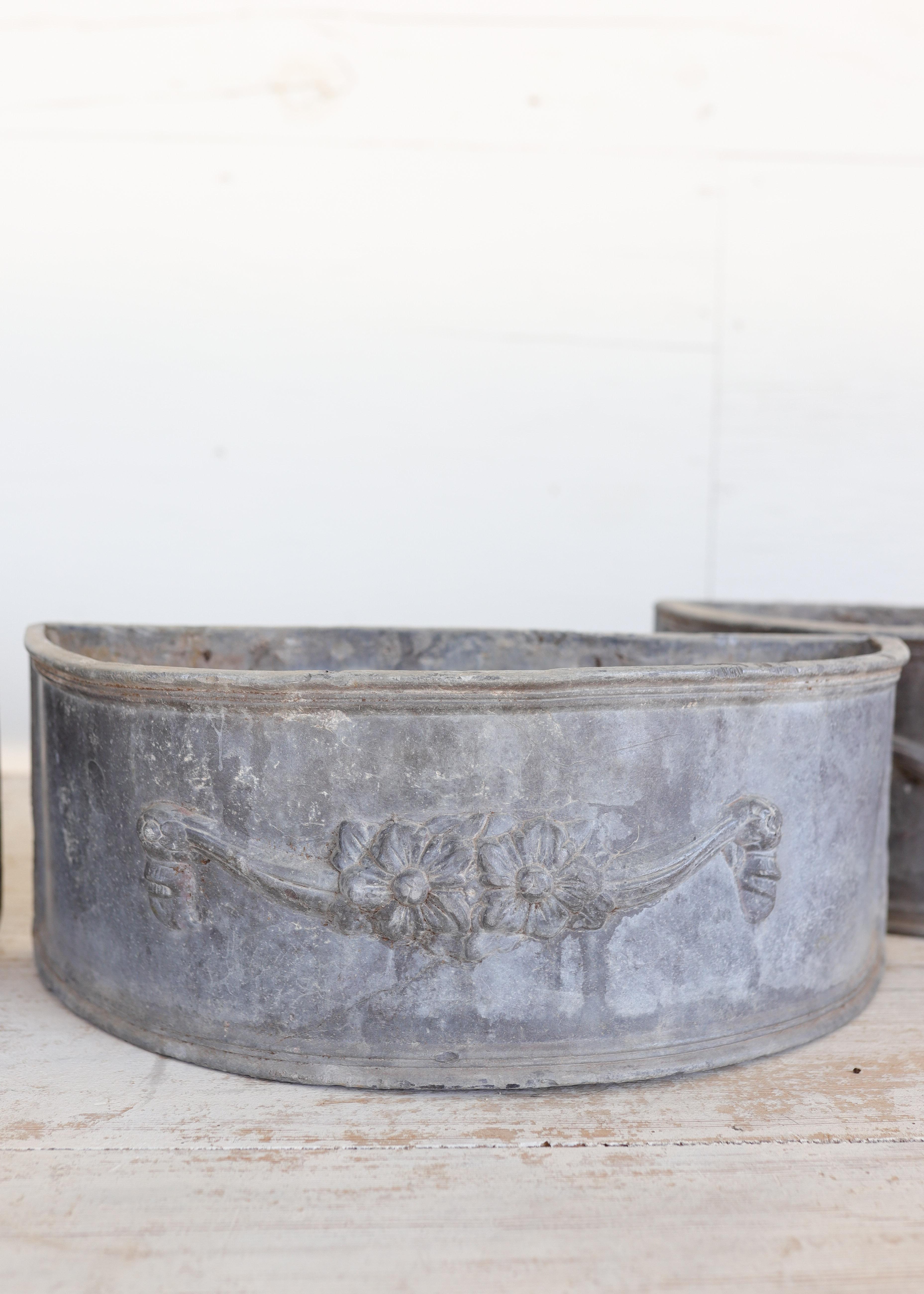 19th Century Antique Lead Demilune Planters with Swag Decoration For Sale