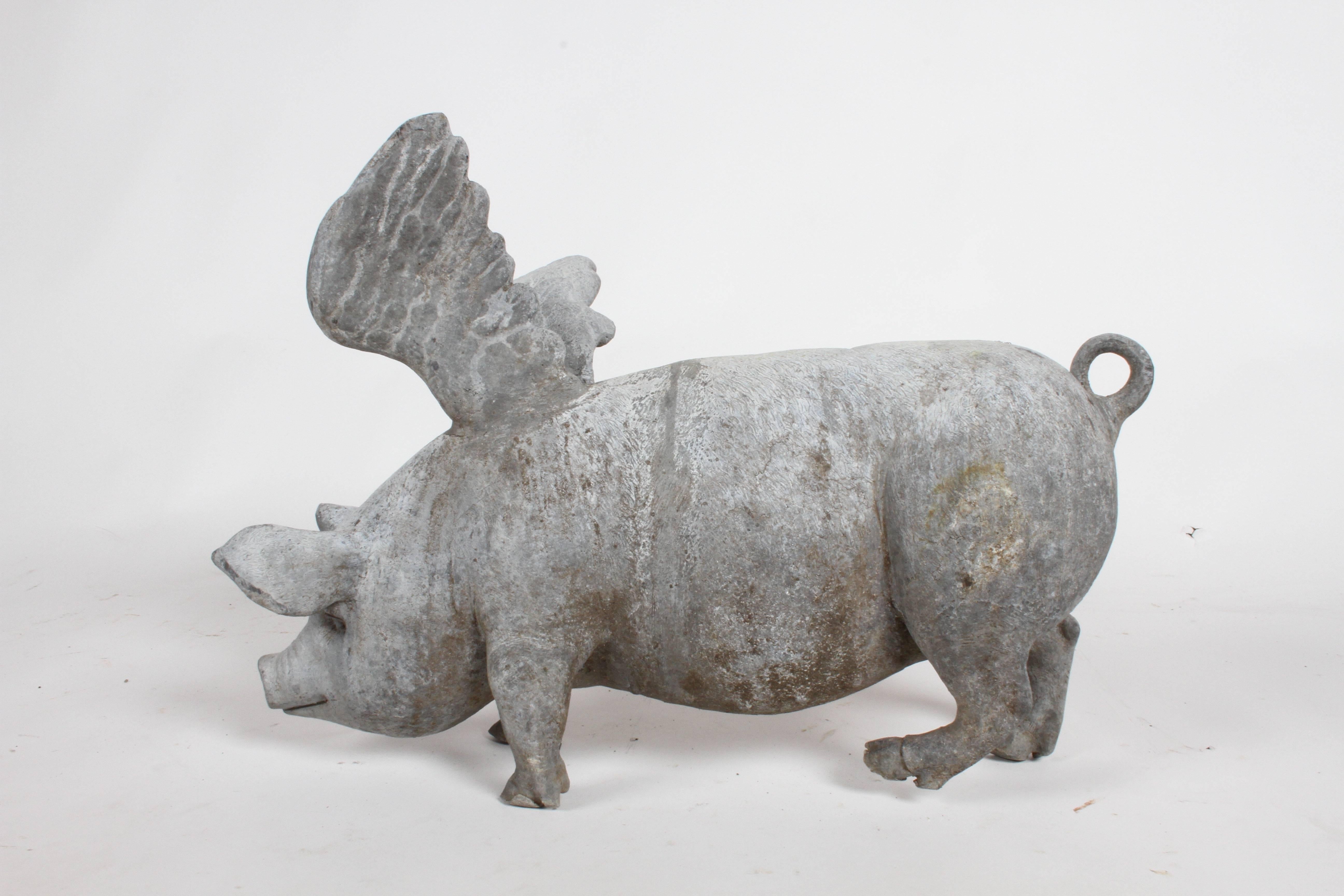 Antique Lead English Flying Pig Garden Ornament 3