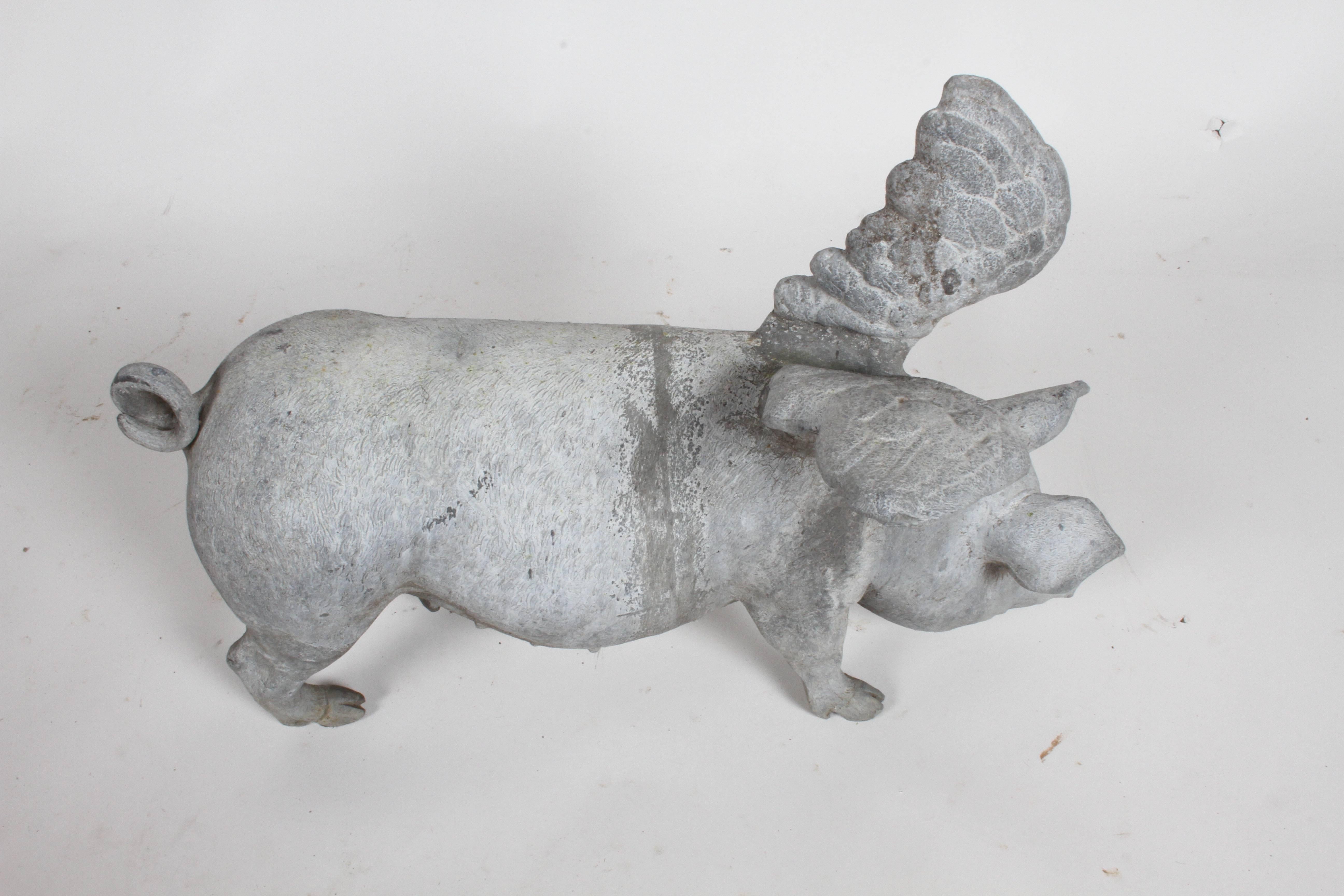 Antique Lead English Flying Pig Garden Ornament In Good Condition In St. Louis, MO