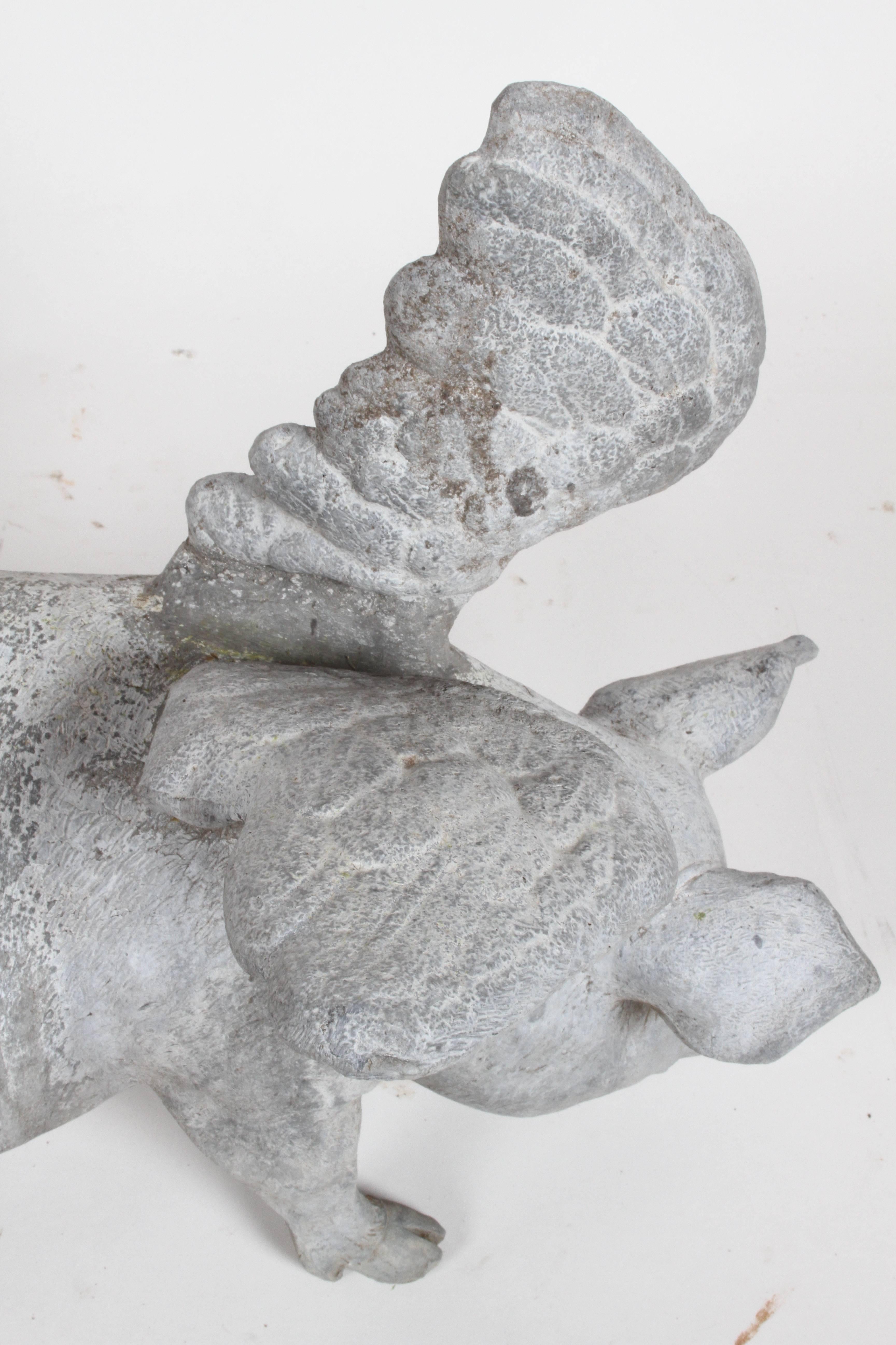 Mid-20th Century Antique Lead English Flying Pig Garden Ornament