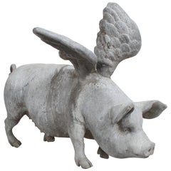 Antique Lead English Flying Pig Garden Ornament