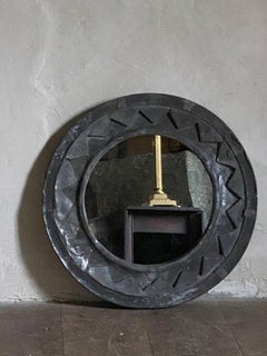 Antique Lead Framed Round Mirror
