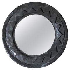 Antique Lead Framed Round Mirror