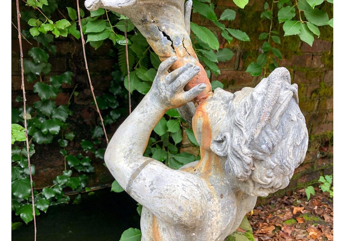 Classical Greek Antique Lead Garden Fountain Figure of Triton