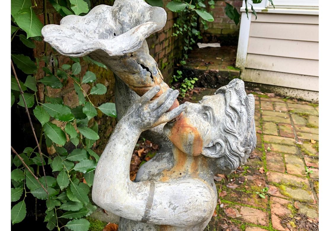 19th Century Antique Lead Garden Fountain Figure of Triton