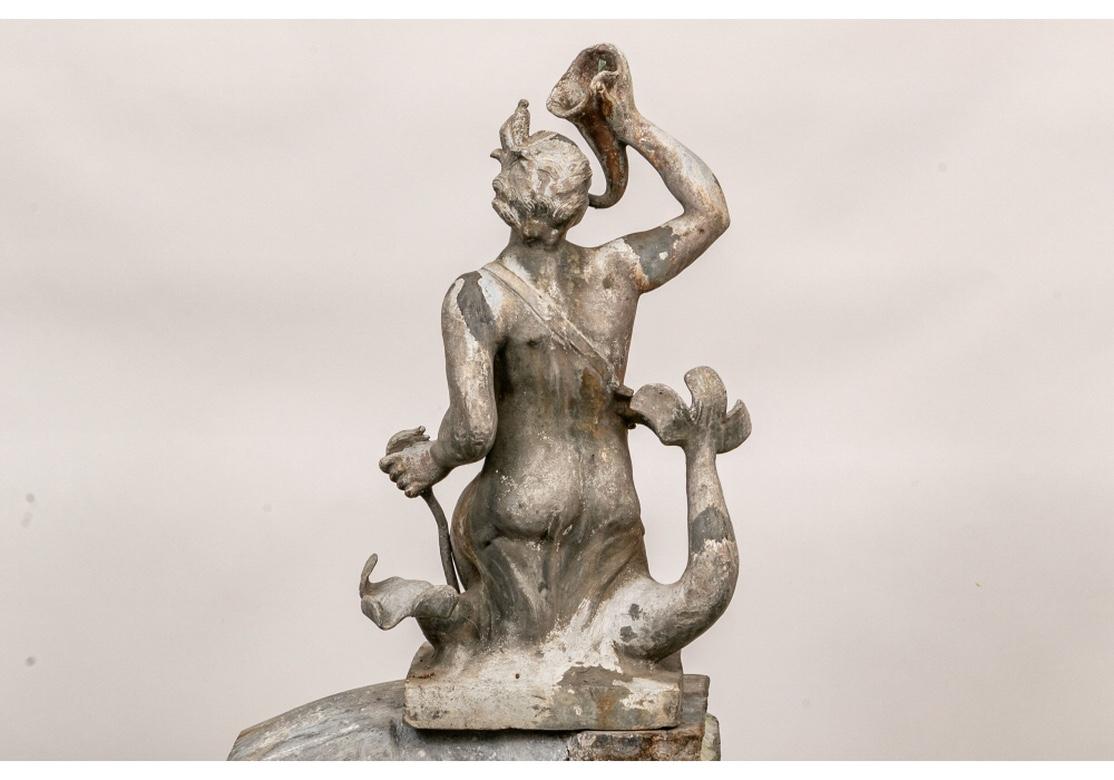 19th Century Antique Lead Garden Fountain Figure of Triton