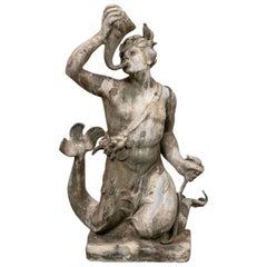 Antique Lead Garden Fountain Figure of Triton