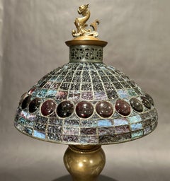 Antique Leaded Glass And Bronze Lamp