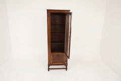 Antique Leaded Glass Bookcase, Tiger Oak Display Cabinet, Scotland 1920, B2175