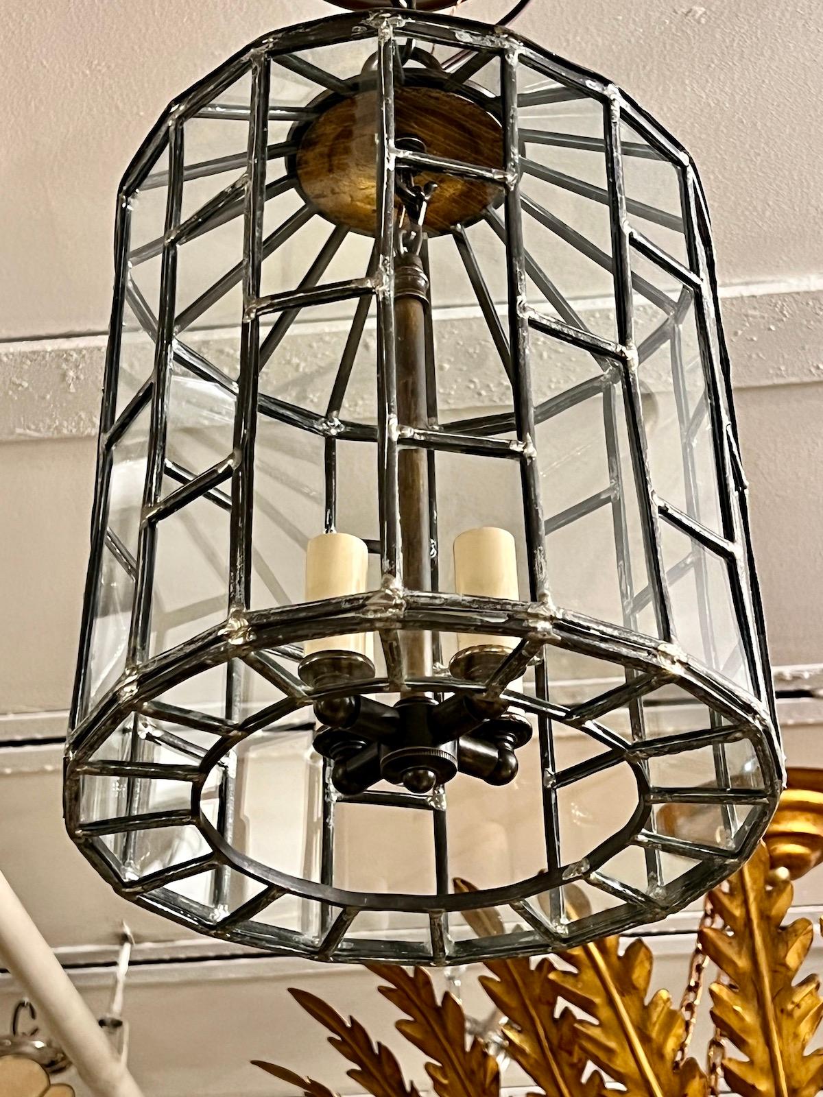 French Antique Leaded Glass Lantern