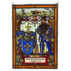 Antique Leaded Glass Panel of Nobleman