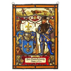 Antique Leaded Glass Panel of Nobleman