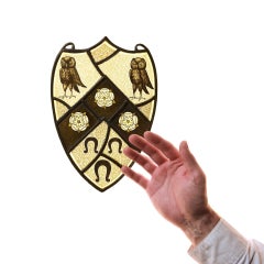 Antique Leaded Glass Shield with Owls