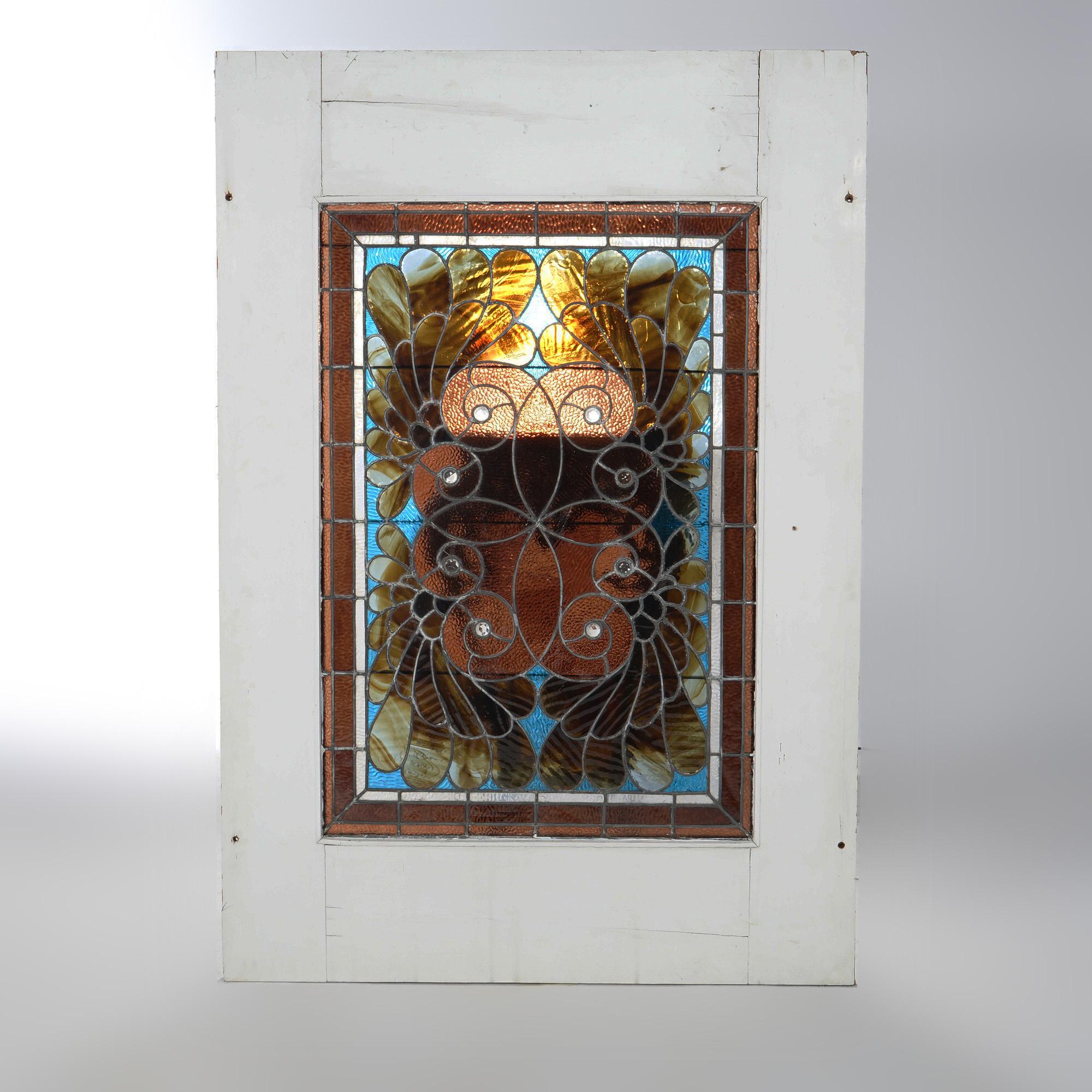 Arts and Crafts Antique Leaded Glass Window, circa 1920 For Sale