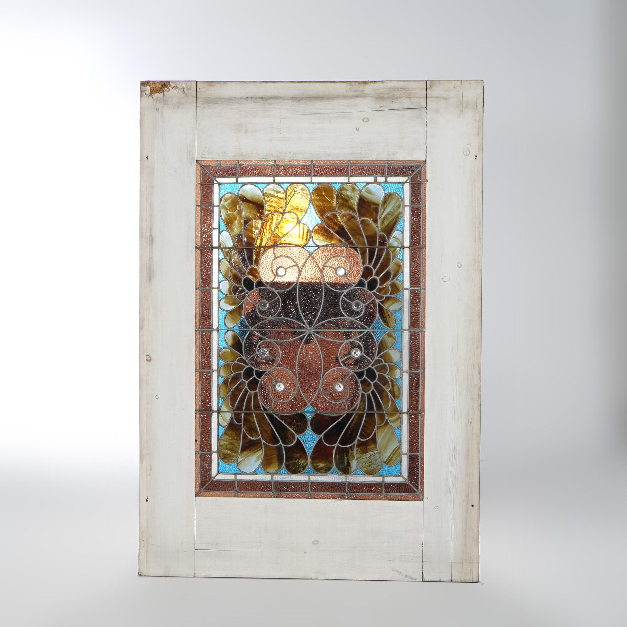 Antique Leaded Glass Window, circa 1920 For Sale 2