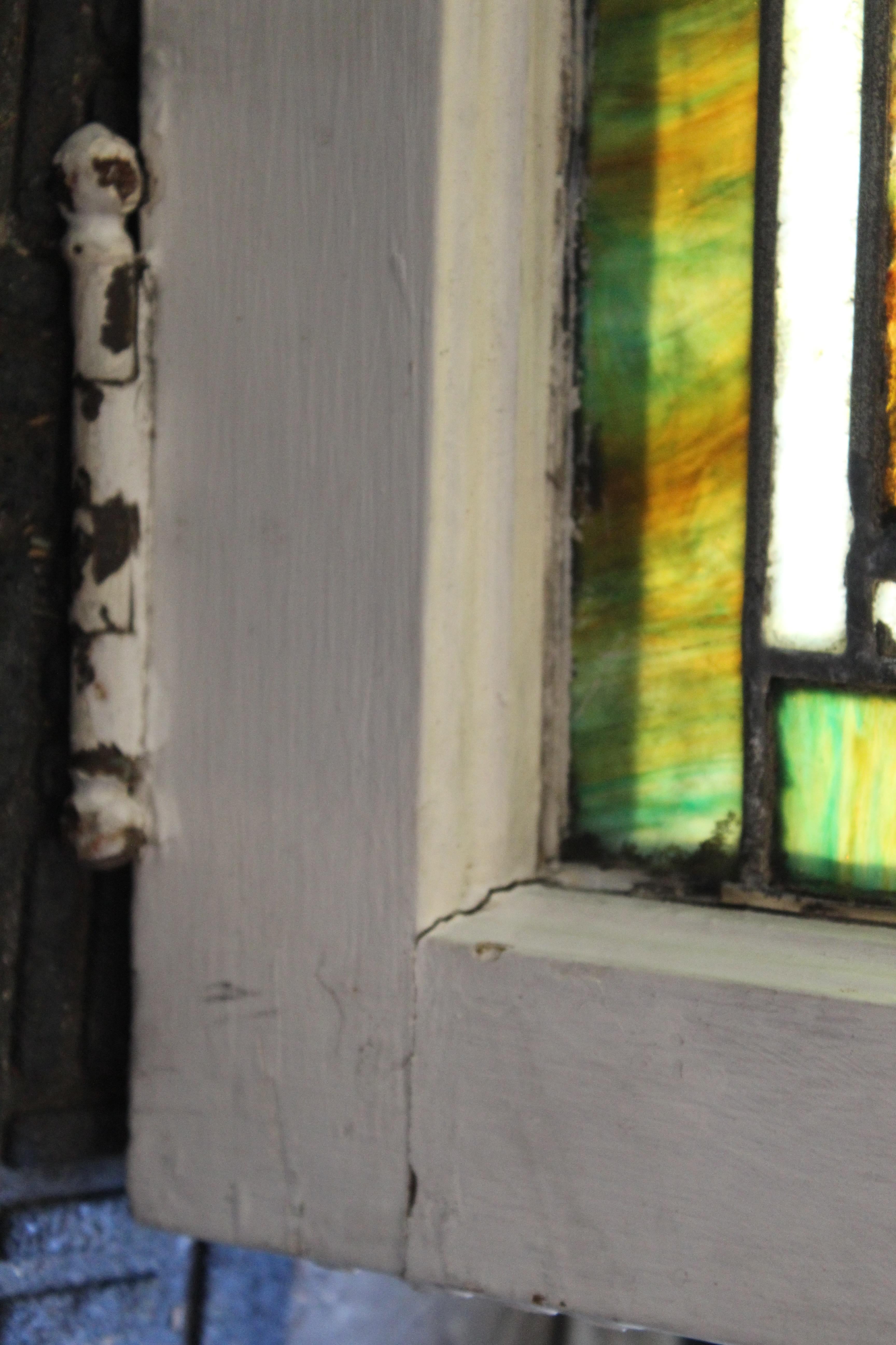 Antique Leaded Glass Window w/ Cornucopia 32