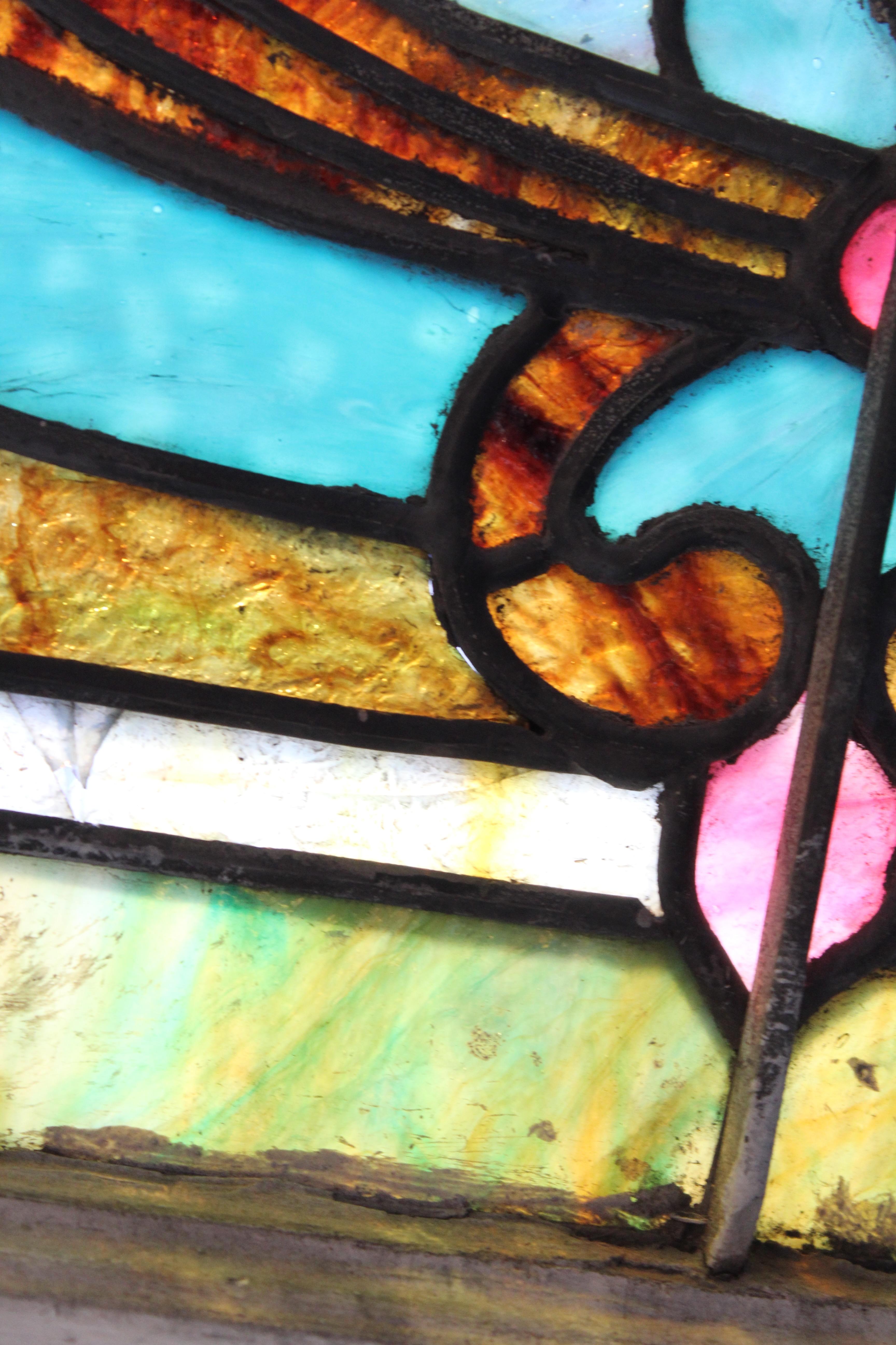 Antique Leaded Glass Window w/ Cornucopia 32
