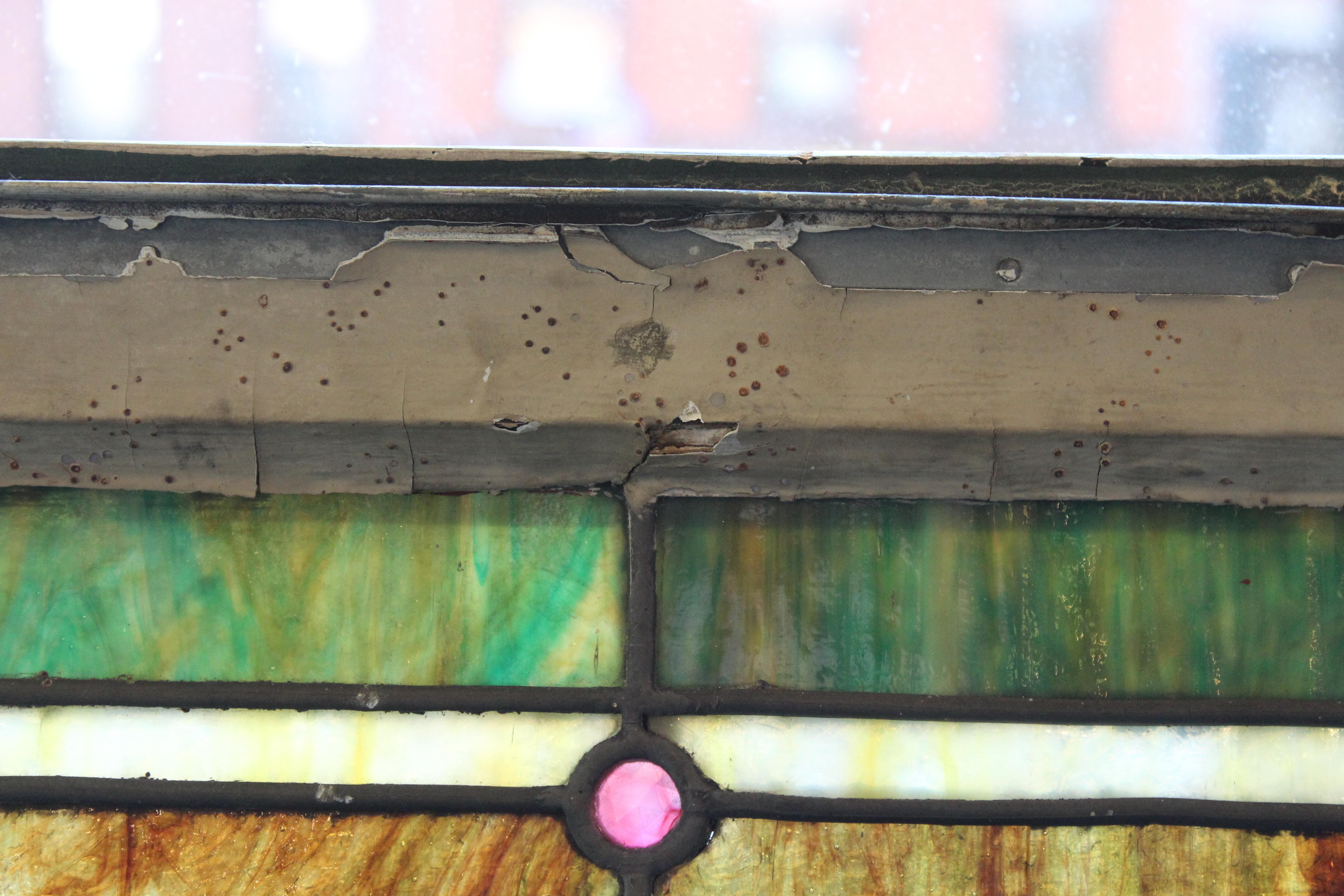 Antique Leaded Glass Window w/ Cornucopia 32