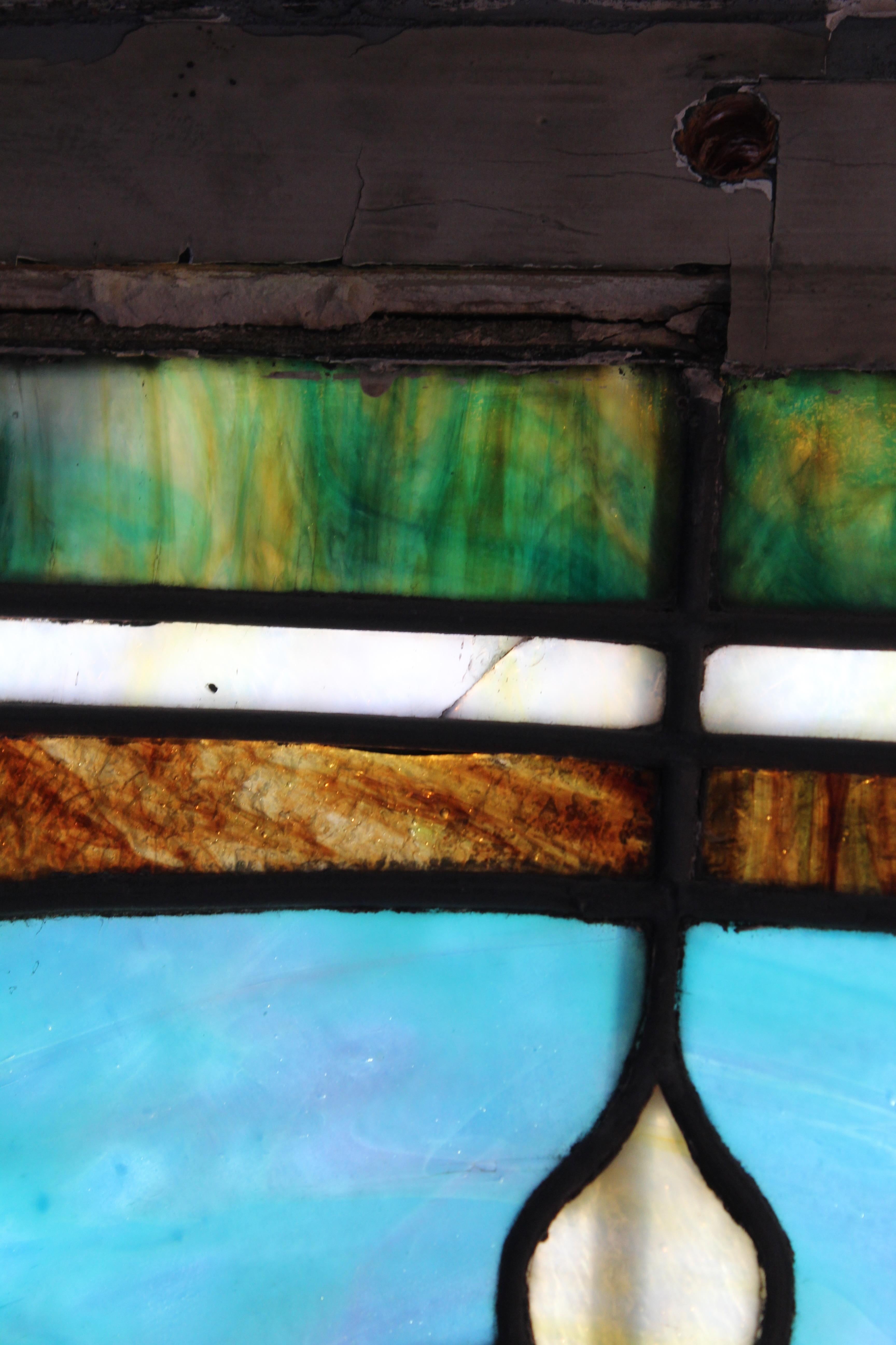 Antique Leaded Glass Window w/ Cornucopia 32