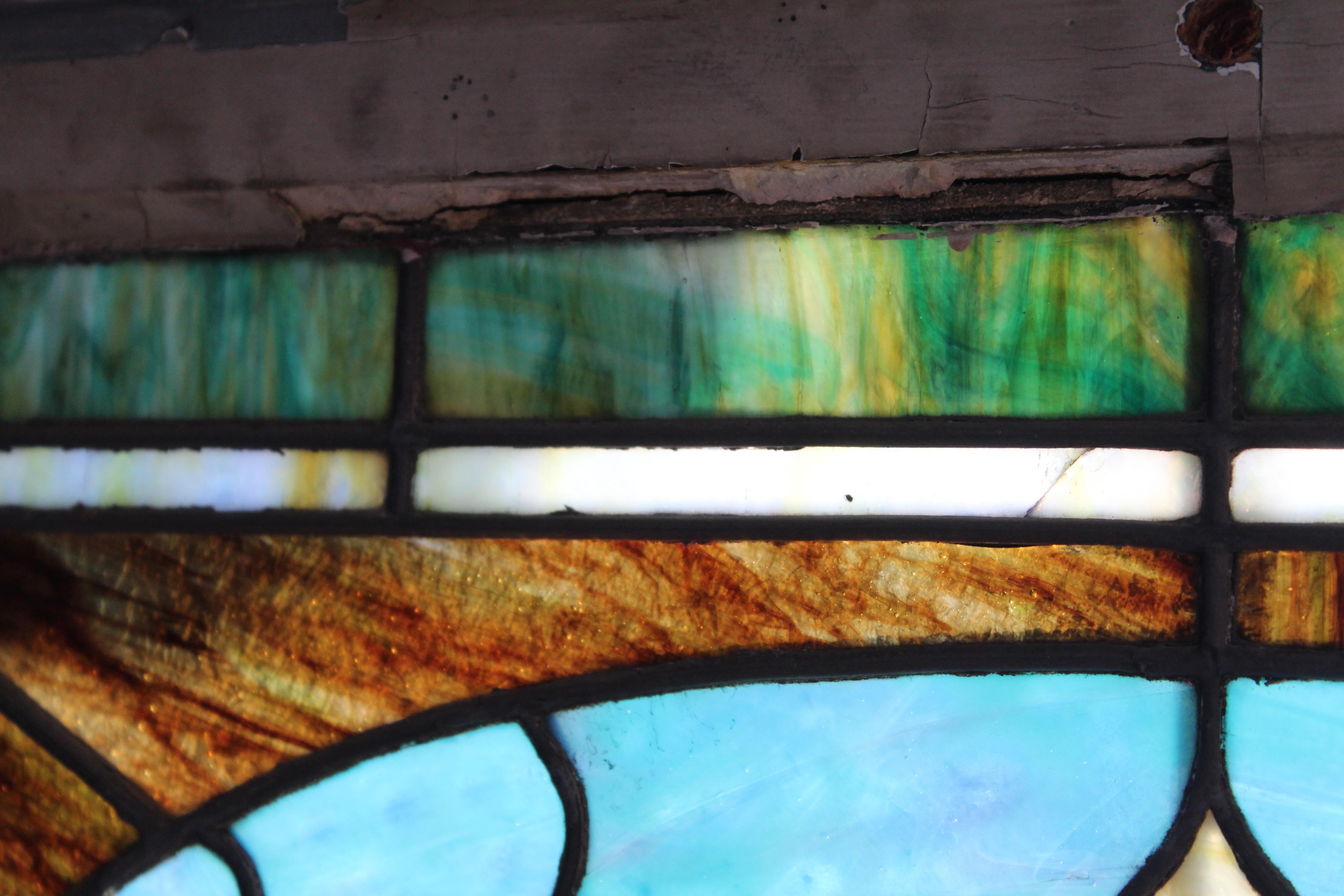 Antique Leaded Glass Window w/ Cornucopia 32
