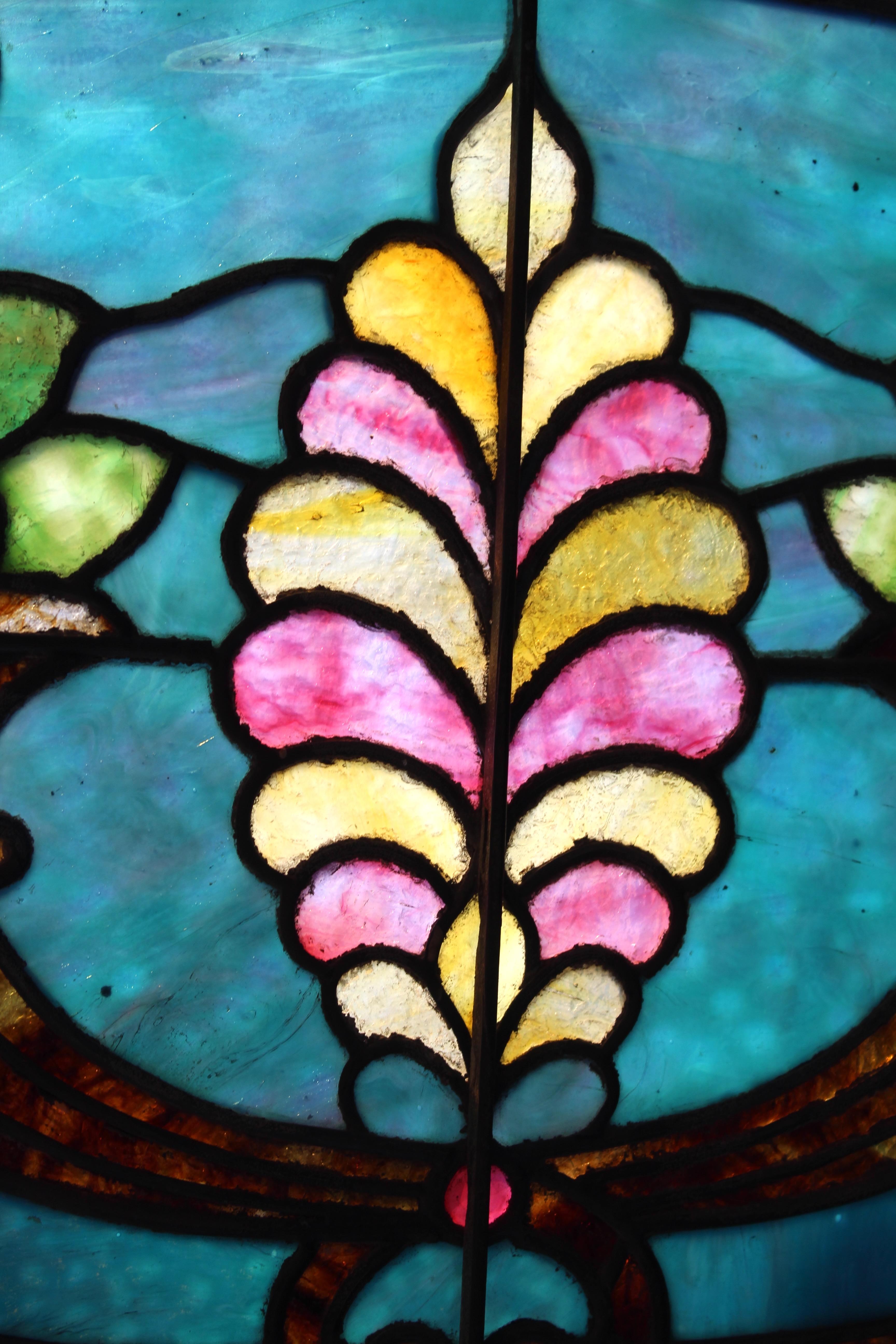 Antique Leaded Glass Window w/ Cornucopia 32