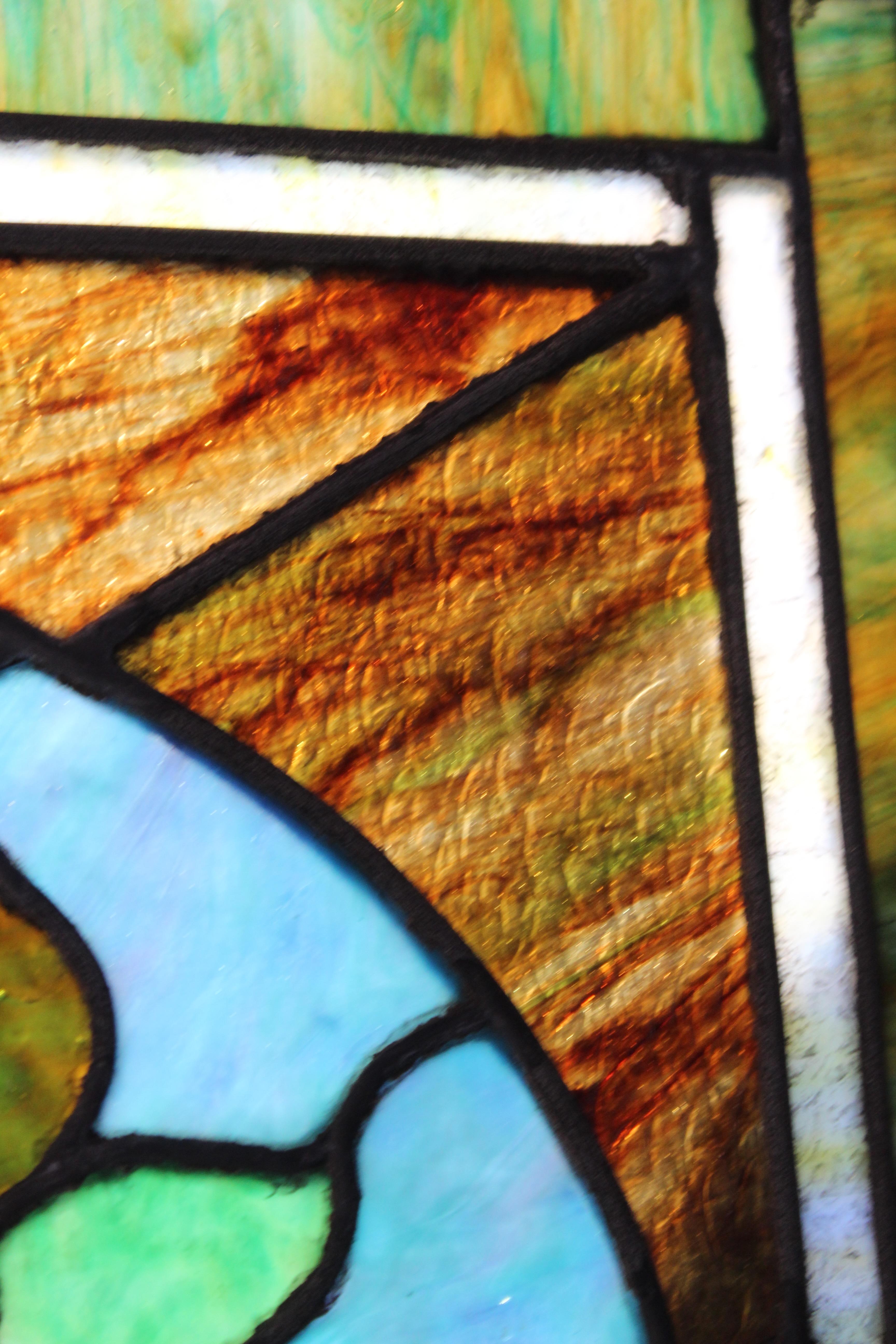 Antique Leaded Glass Window w/ Cornucopia 32